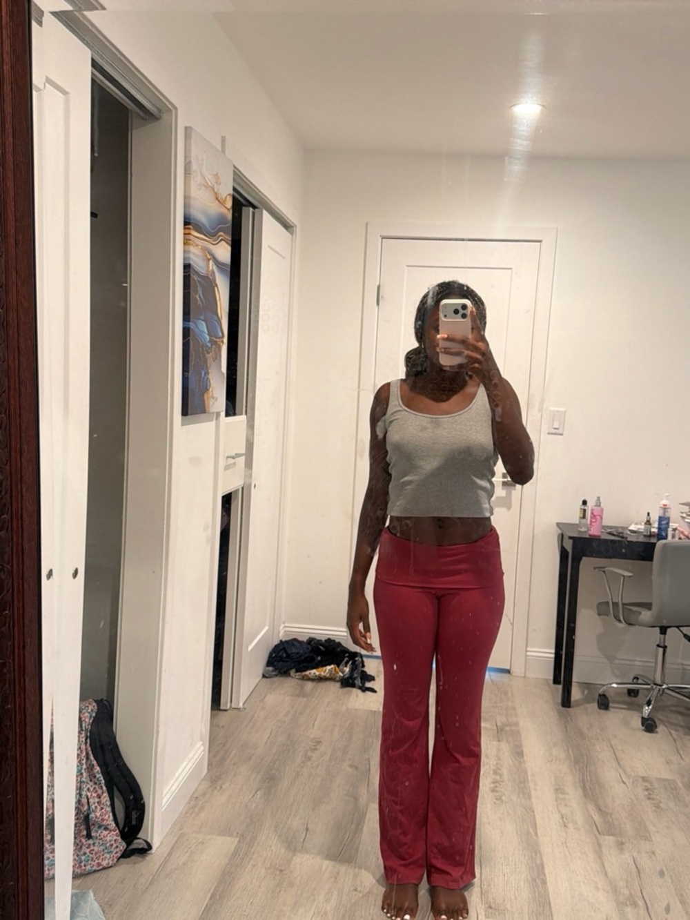 H&M Red Track Pants with Flared Leg